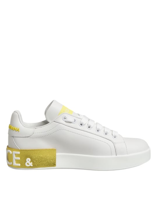 Dolce & Gabbana Weiße Gelbe Leder Low-Top Sneaker Schuhe - Image 2