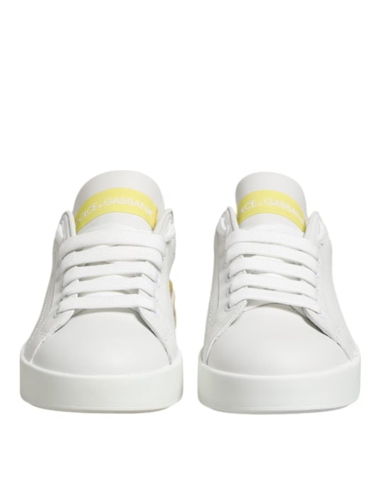 Dolce & Gabbana Weiße Gelbe Leder Low-Top Sneaker Schuhe - Image 3