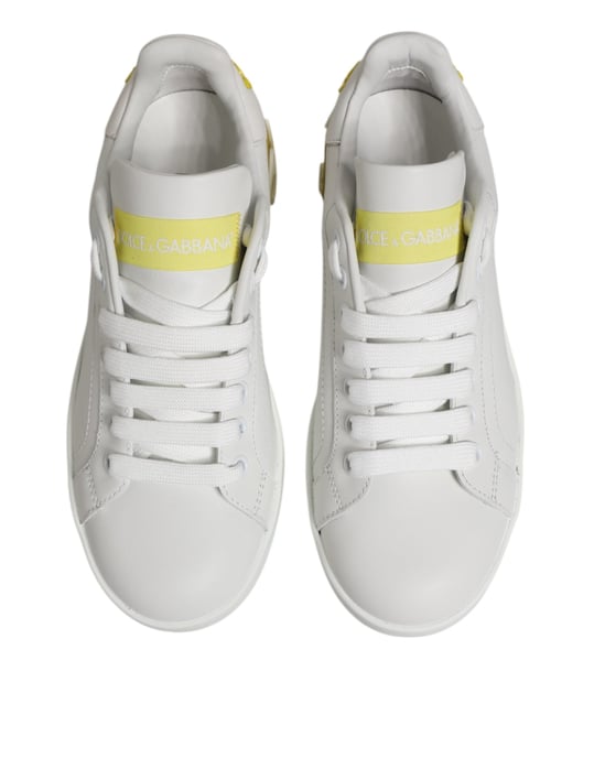 Dolce & Gabbana Weiße Gelbe Leder Low-Top Sneaker Schuhe - Image 4