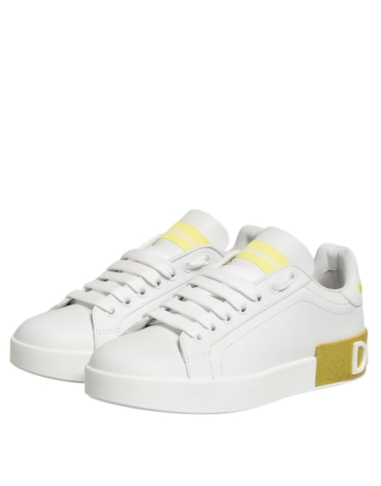 Dolce & Gabbana Weiße Gelbe Leder Low-Top Sneaker Schuhe - Image 5