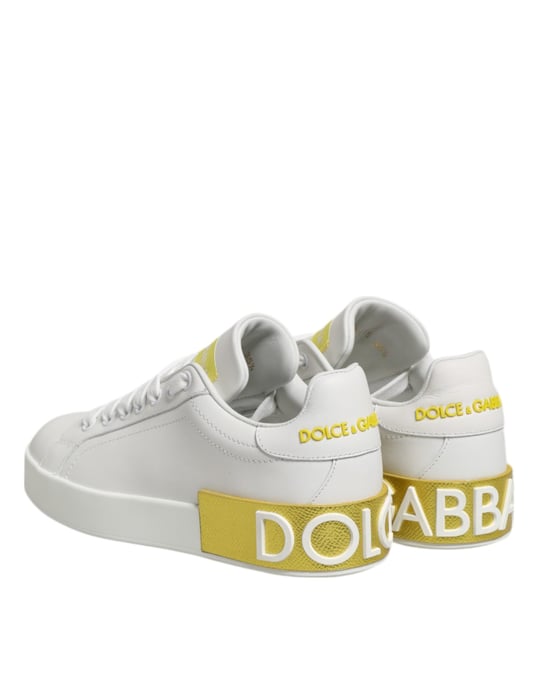 Dolce & Gabbana Weiße Gelbe Leder Low-Top Sneaker Schuhe - Image 6