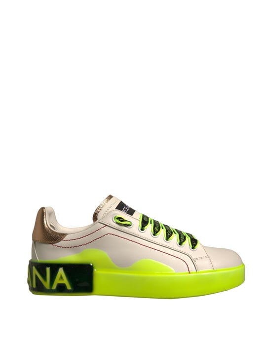 Dolce & Gabbana Weiße Gelbe Portofino Leder Sneaker Schuhe - Image 1