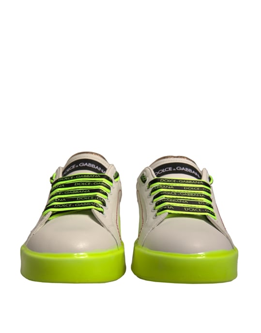 Dolce & Gabbana Weiße Gelbe Portofino Leder Sneaker Schuhe - Image 2