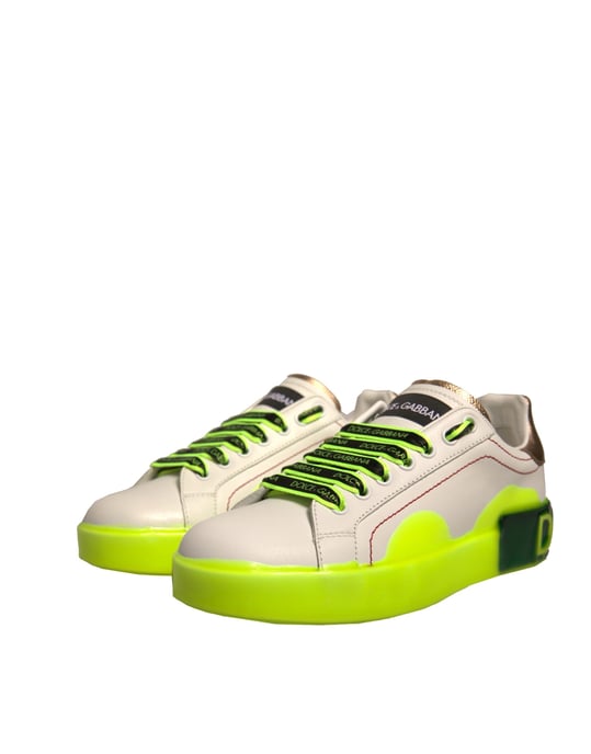 Dolce & Gabbana Weiße Gelbe Portofino Leder Sneaker Schuhe - Image 3