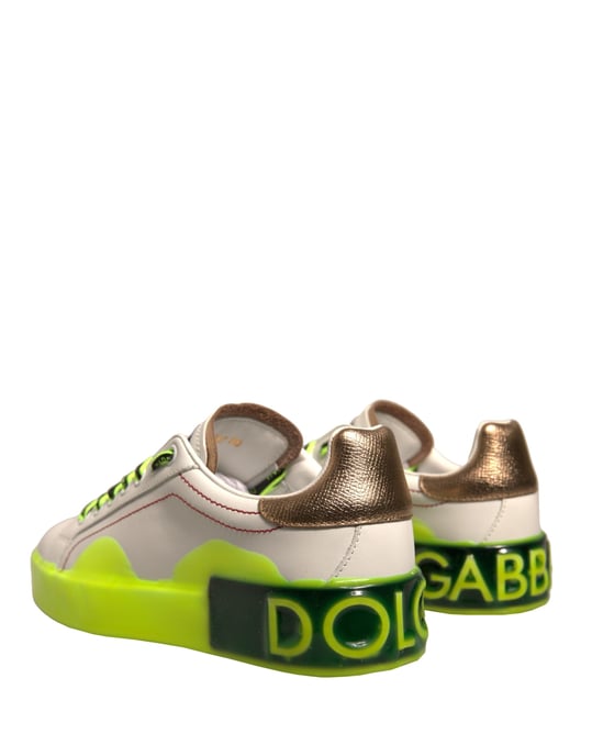 Dolce & Gabbana Weiße Gelbe Portofino Leder Sneaker Schuhe - Image 4