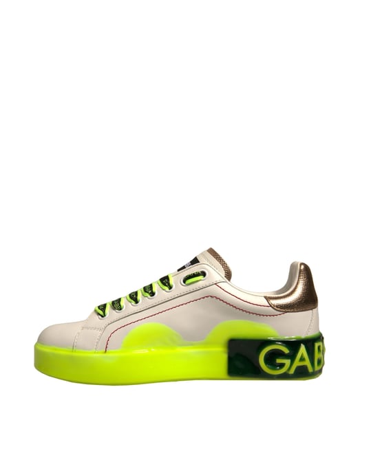Dolce & Gabbana Weiße Gelbe Portofino Leder Sneaker Schuhe - Image 5