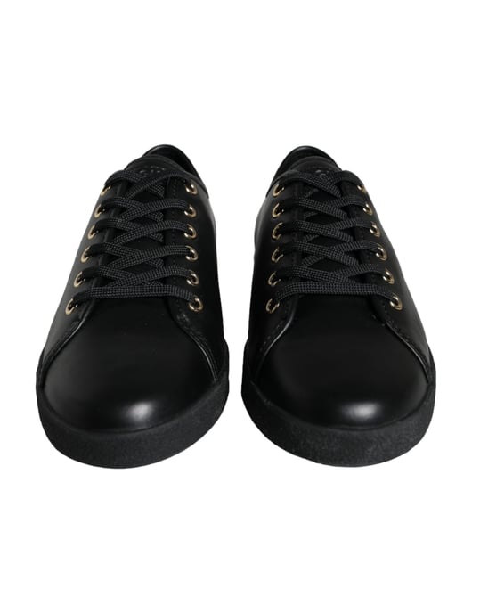 Dolce & Gabbana Schwarze Gold Leder Klassische Sneakers Schuhe - Image 2