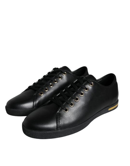 Dolce & Gabbana Schwarze Gold Leder Klassische Sneakers Schuhe - Image 3