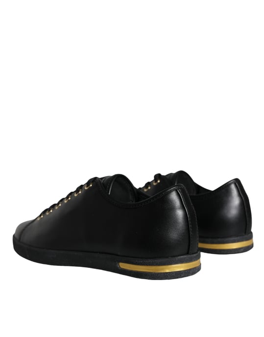 Dolce & Gabbana Schwarze Gold Leder Klassische Sneakers Schuhe - Image 4