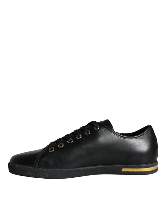 Dolce & Gabbana Schwarze Gold Leder Klassische Sneakers Schuhe - Image 5