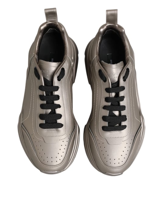 Dolce & Gabbana Silver DAYMASTER Leder Herren Sneakers Schuhe - Image 3