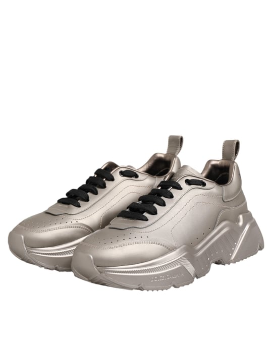 Dolce & Gabbana Silver DAYMASTER Leder Herren Sneakers Schuhe - Image 4