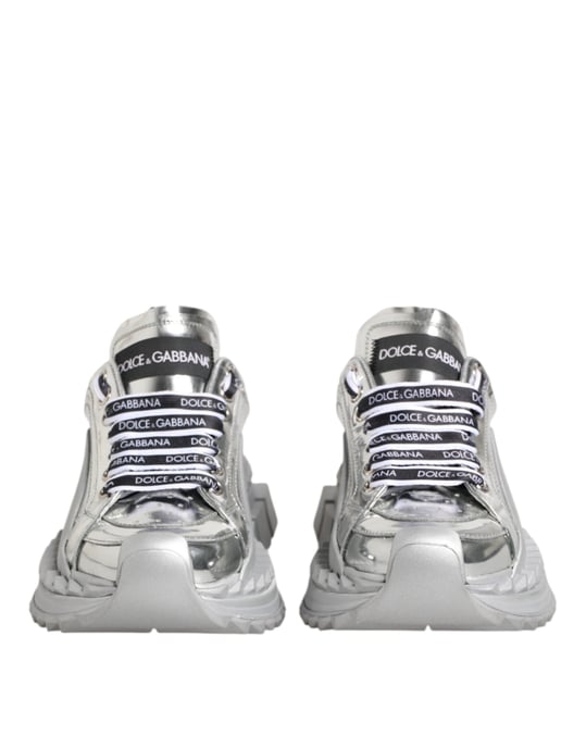 Dolce & Gabbana Silberne Leder Super Queen Sneaker Schuhe - Image 2