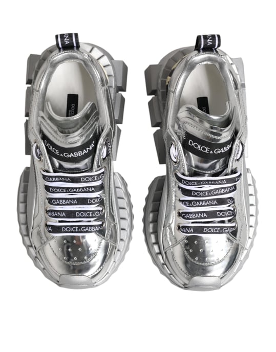 Dolce & Gabbana Silberne Leder Super Queen Sneaker Schuhe - Image 3