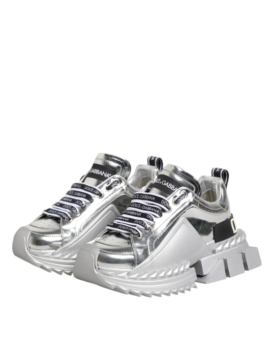Dolce & Gabbana Silberne Leder Super Queen Sneaker Schuhe - Image 4