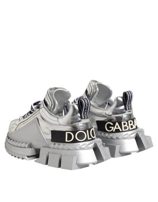 Dolce & Gabbana Silberne Leder Super Queen Sneaker Schuhe - Image 5
