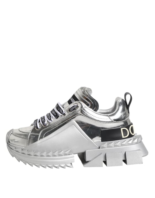 Dolce & Gabbana Silberne Leder Super Queen Sneaker Schuhe - Image 6