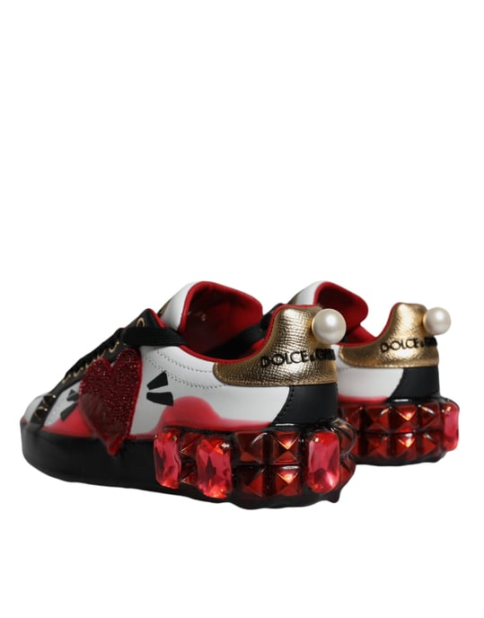 Dolce & Gabbana Weiße Rote Kristalle Leder Portofino Sneakers Schuhe - Image 4