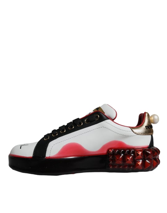 Dolce & Gabbana Weiße Rote Kristalle Leder Portofino Sneakers Schuhe - Image 5