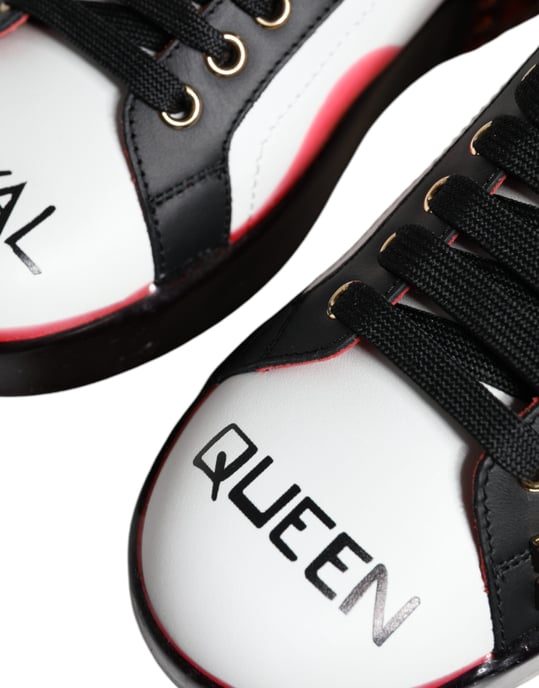 Dolce & Gabbana Weiße Rote Kristalle Leder Portofino Sneakers Schuhe - Image 6