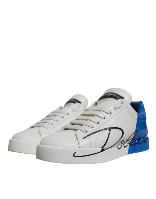 Dolce & Gabbana Weiße Blaue Logo Portofino Sneakers Schuhe - Image 3