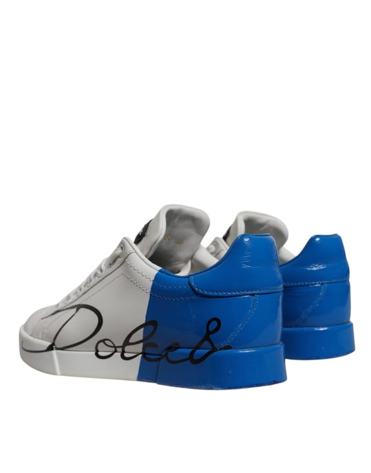 Dolce & Gabbana Weiße Blaue Logo Portofino Sneakers Schuhe - Image 4