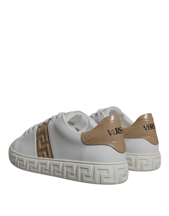 Versace Weiße Braune Greca Print TPU Low Top Herren Sneaker Schuhe - Image 4