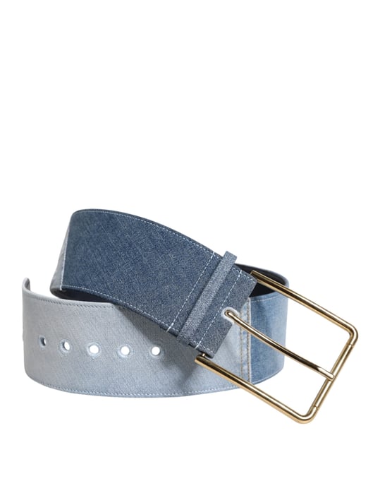 Dolce & Gabbana Zwei-Ton Blau Denim Goldmetall Schnalle Gürtel - Image 2