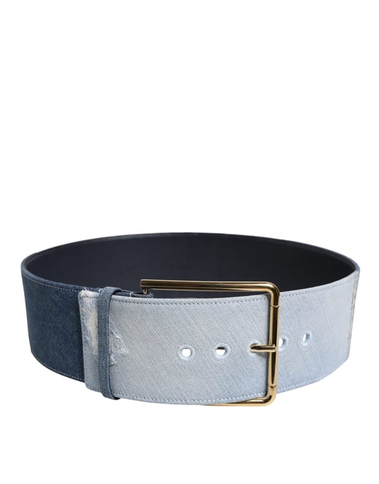 Dolce & Gabbana Zwei-Ton Blau Denim Goldmetall Schnalle Gürtel - Image 3
