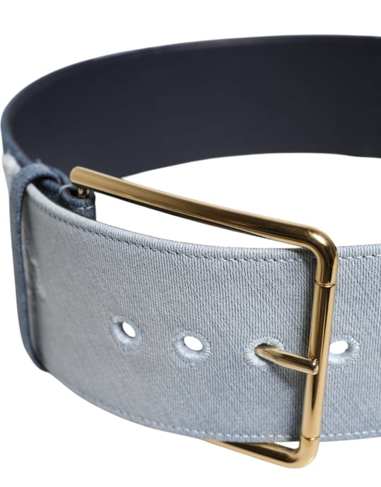 Dolce & Gabbana Zwei-Ton Blau Denim Goldmetall Schnalle Gürtel - Image 4