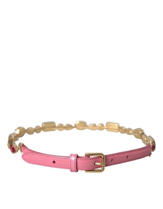 Dolce & Gabbana Pink Leder Gürtel mit Kristallkettenverzierung - Image 1