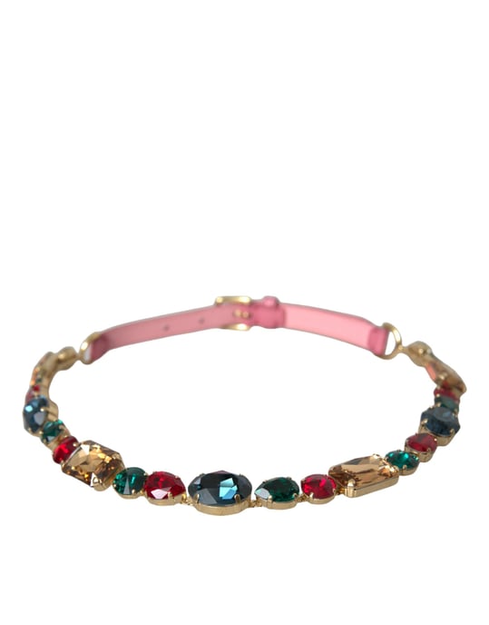 Dolce & Gabbana Pink Leder Gürtel mit Kristallkettenverzierung - Image 2