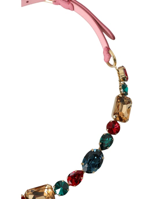 Dolce & Gabbana Pink Leder Gürtel mit Kristallkettenverzierung - Image 3