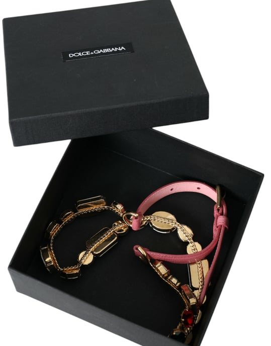 Dolce & Gabbana Pink Leder Gürtel mit Kristallkettenverzierung - Image 6