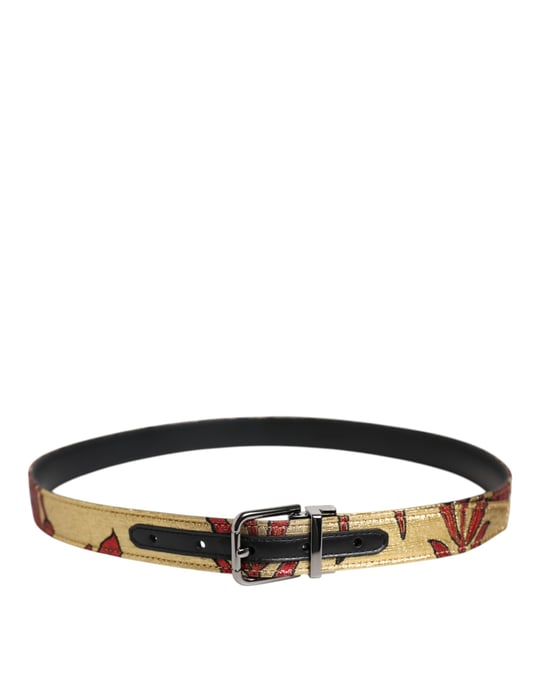Dolce & Gabbana Gold Floral Jacquard Gürtel mit silberner Metall-Schnalle - Image 3
