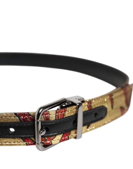 Dolce & Gabbana Gold Floral Jacquard Gürtel mit silberner Metall-Schnalle - Image 4