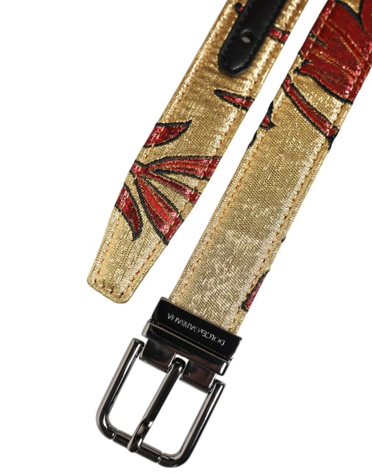 Dolce & Gabbana Gold Floral Jacquard Gürtel mit silberner Metall-Schnalle - Image 6