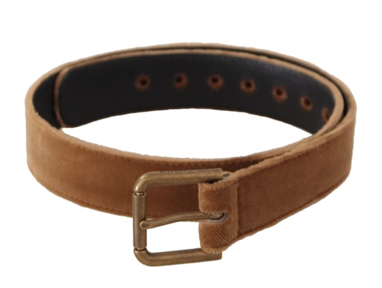 Dolce & Gabbana Brauner Samt Bronze Vintage Logo Metall Schnalle Gürtel - Image 1