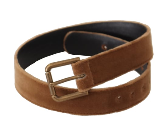 Dolce & Gabbana Brauner Samt Bronze Vintage Logo Metall Schnalle Gürtel - Image 2