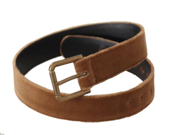 Dolce & Gabbana Brauner Samt Bronze Vintage Logo Metall Schnalle Gürtel - Image 4