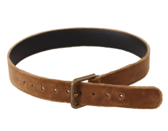 Dolce & Gabbana Brauner Samt Bronze Vintage Logo Metall Schnalle Gürtel - Image 5