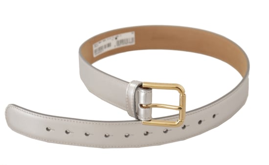 Dolce & Gabbana Silber Leder Gürtel mit goldfarbener Logo-Metallschnalle - Image 2