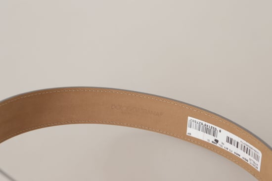 Dolce & Gabbana Silber Leder Gürtel mit goldfarbener Logo-Metallschnalle - Image 3