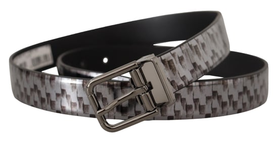 Dolce & Gabbana Grauer Fischgrät-Leder-Gürtel mit grauer 3D-Metallschnalle - Image 2