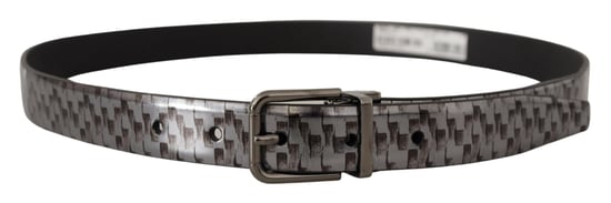 Dolce & Gabbana Grauer Fischgrät-Leder-Gürtel mit grauer 3D-Metallschnalle - Image 3