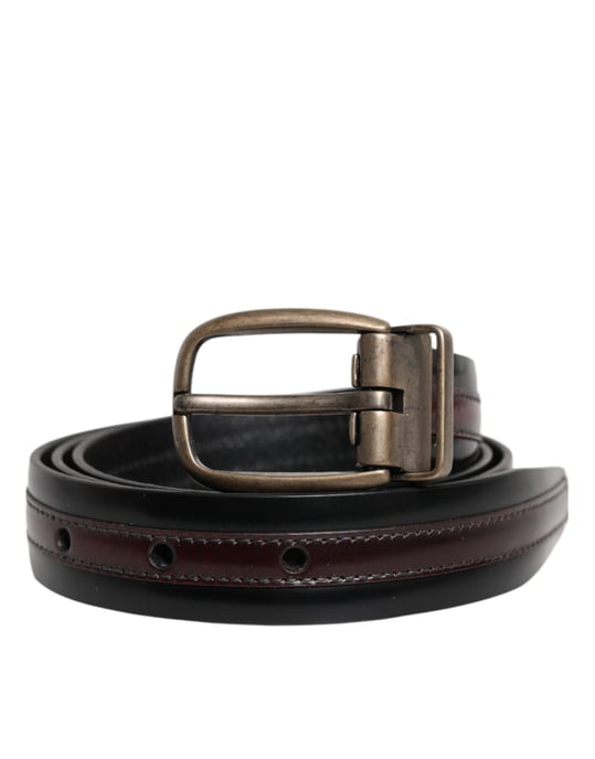 Dolce & Gabbana Schwarzer Burgunder Kalbsleder Gürtel mit Metalllogo-Schnalle - Image 2