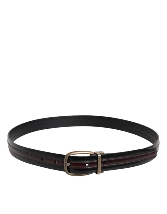 Dolce & Gabbana Schwarzer Burgunder Kalbsleder Gürtel mit Metalllogo-Schnalle - Image 3