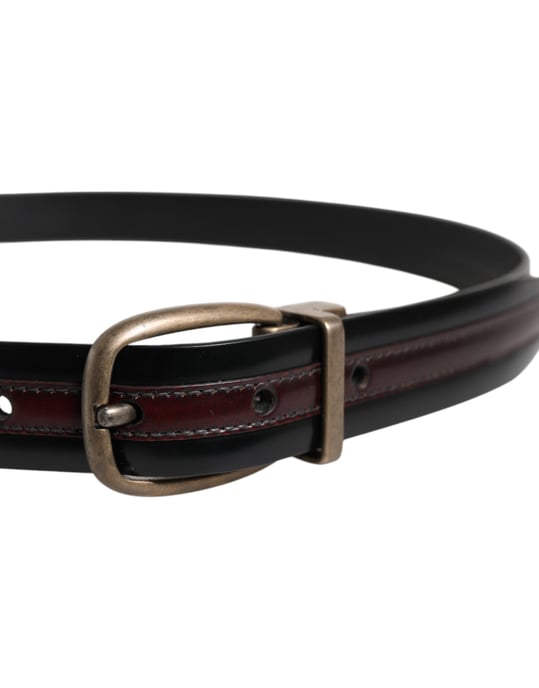 Dolce & Gabbana Schwarzer Burgunder Kalbsleder Gürtel mit Metalllogo-Schnalle - Image 4