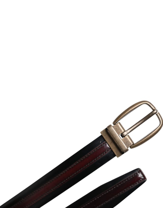 Dolce & Gabbana Schwarzer Burgunder Kalbsleder Gürtel mit Metalllogo-Schnalle - Image 6