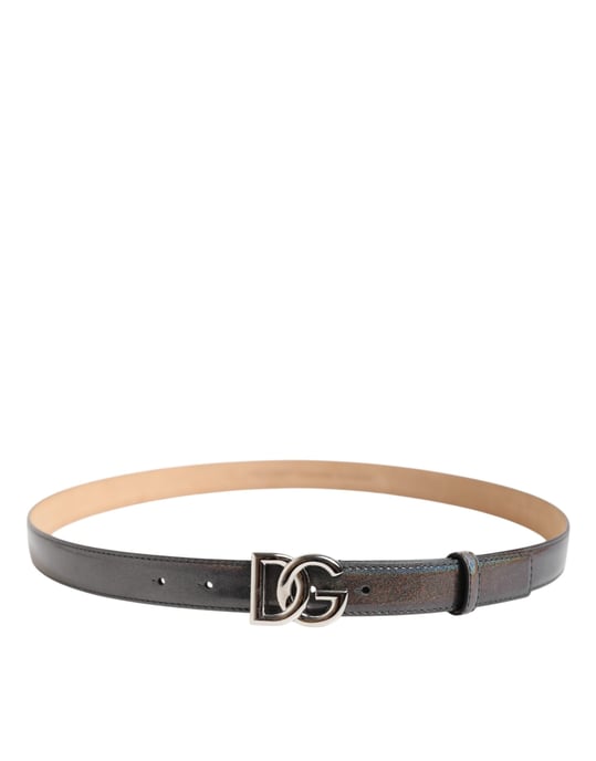 Dolce & Gabbana Metallic Leder Gürtel mit silbernem Logo-Schnalle - Image 3